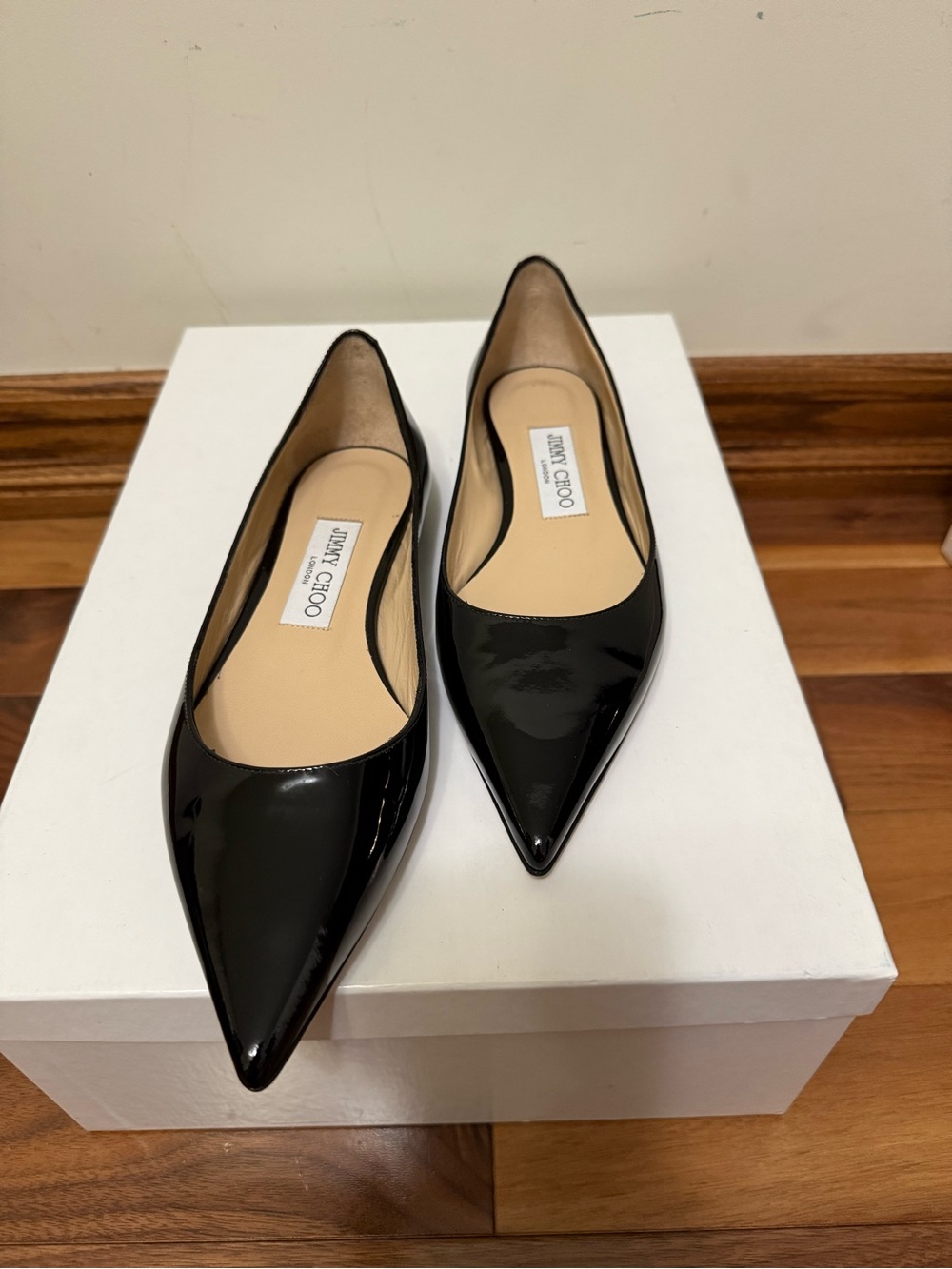 Jimmy Choo Black Patent Pointed Toe Flats